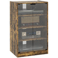 Homcom Media Cabinet, 4 Tier Stereo Cabinet, Modern Audio Video Media Stand With Adjustable Shelves, Tempered Glass Doors, And Cable Management, Rustic Brown