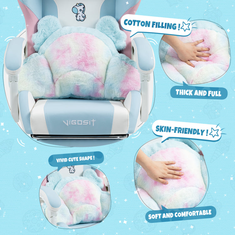 Cute Cat Gaming Chair With Paw Lumbar Cushion, Pc Video Gamer Chair For Girl Teen Woman Bp