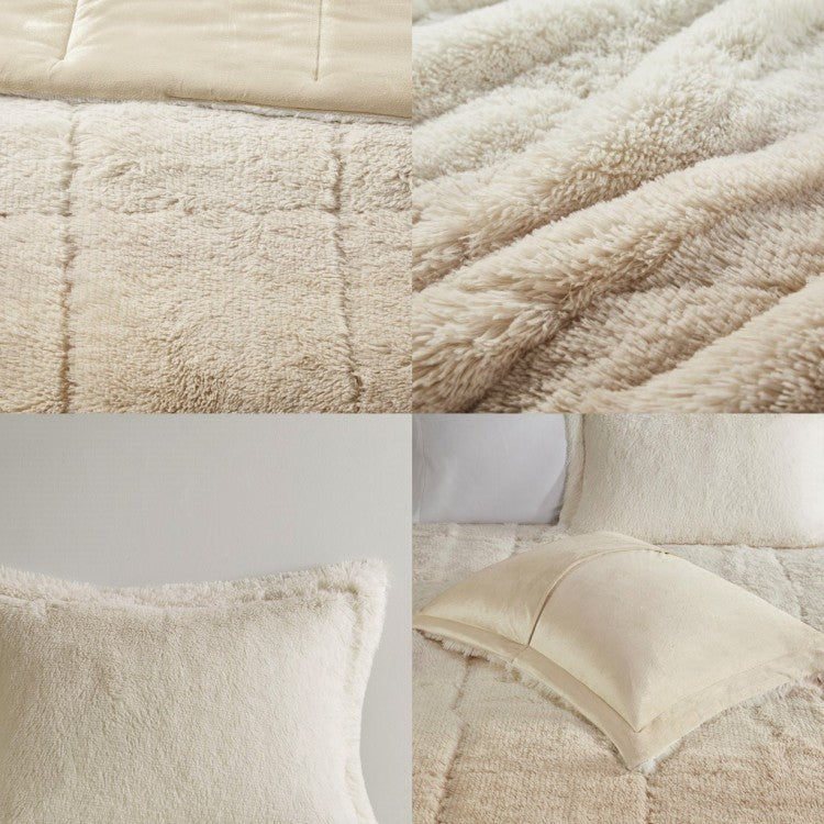 King Cal King Ombre Shaggy Long Fur Comforter Mini Set