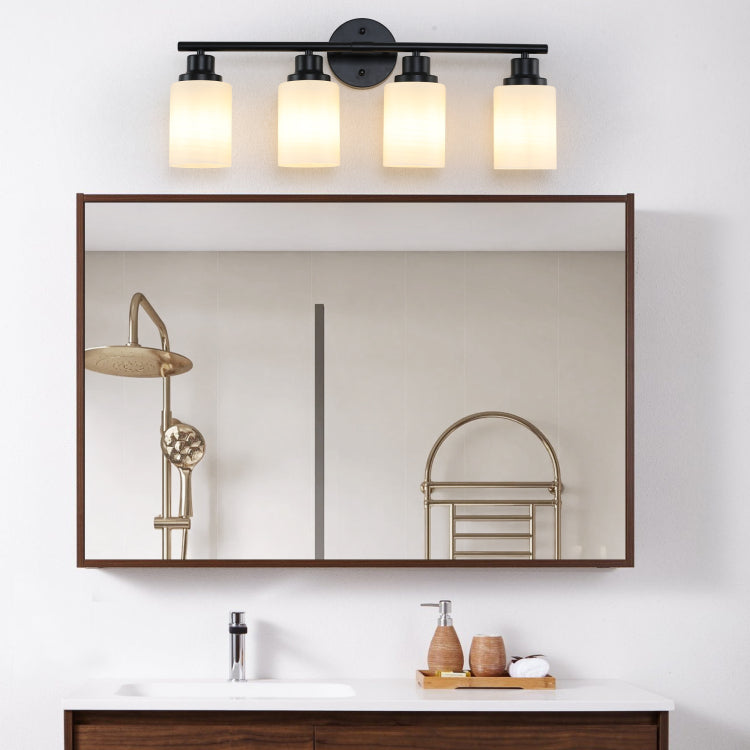 24" Modern 4 Light Vanity Bathroom Mirror Light, Frosted White Glass With Black Iron Frame, Contemporary Wall Sconce For Bedroom, Bathroom, And Dressing Room Bulb Not Included