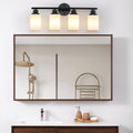 24" Modern 4 Light Vanity Bathroom Mirror Light, Frosted White Glass With Black Iron Frame, Contemporary Wall Sconce For Bedroom, Bathroom, And Dressing Room Bulb Not Included