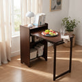 Bamboo Folding Desk, Foldable Desk For Small Space, Computer Desk With Hidden Storage, Mid Century Foldable Table For Home Office And Bedroom Walnut Brown
