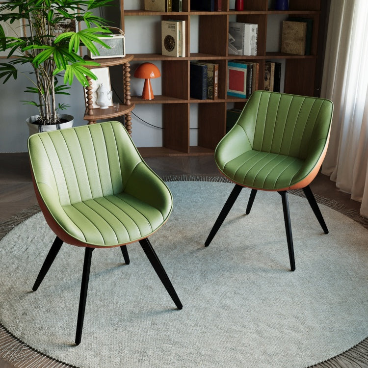 A Set Of 2 Dining Chairs, Medieval Modern Kitchen Dining Chair, Pu Decorative Chairs With Black Metal Legs, Suitable For Home&Kitchen Green And Orange