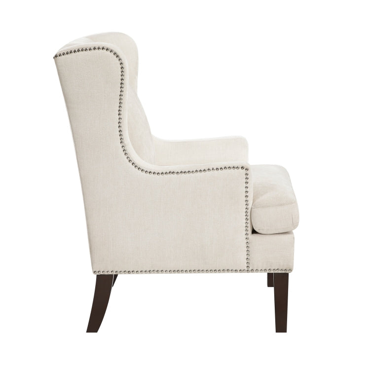 1Pc Accent Chair Foam Cushion Seat Beige Fabric Upholstery Nailhead Trim Living Room Furniture