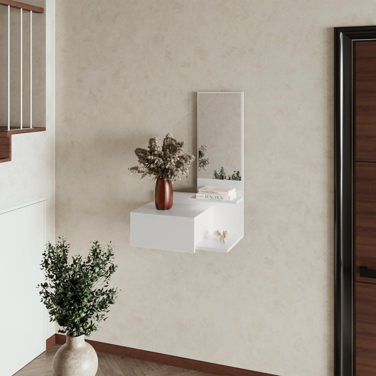 White Floating Vanity With Included Mirror