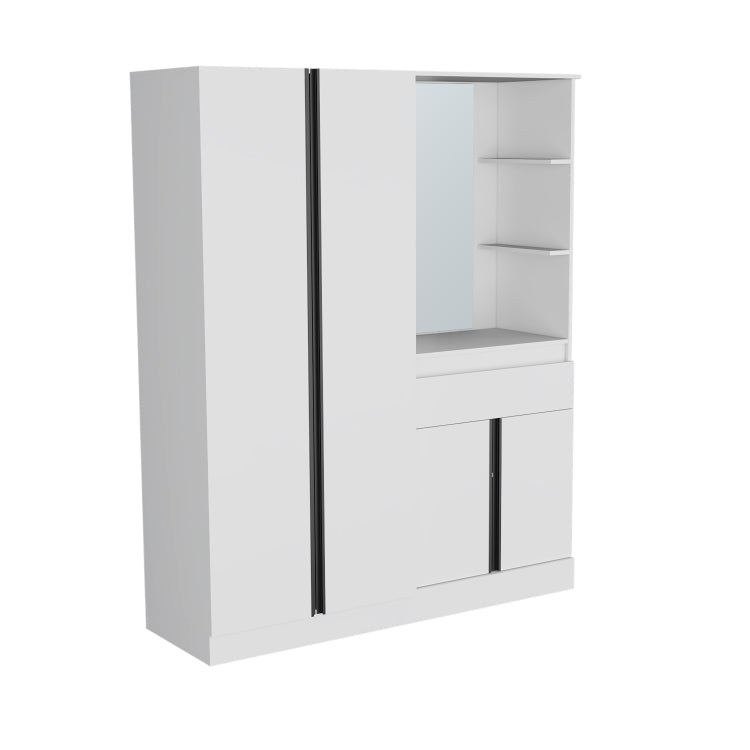 Kamelot Armoire With Double Doors, Hanging Rod And Interior Shelves, White