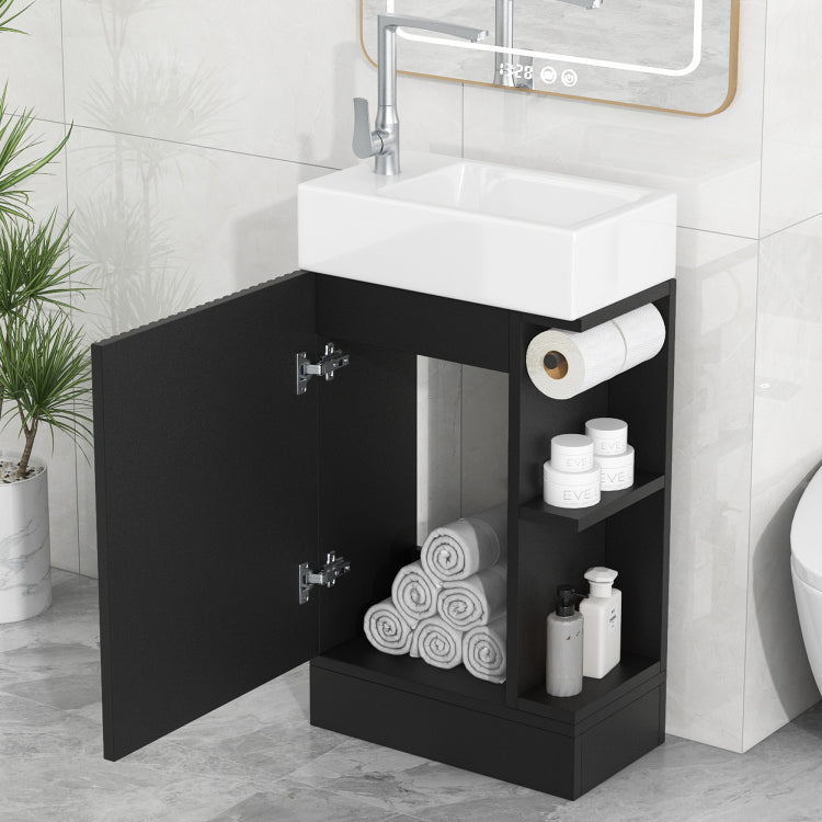 18.6" Bathroom Vanity With Sink, Bathroom Vanity Cabinet With Two Tier Shelf, Left Or Right Orientation, Black Wf308491 Color