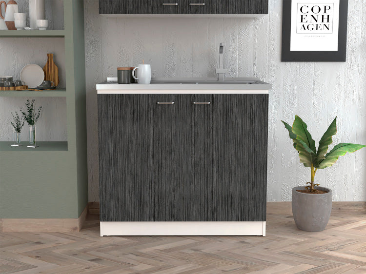 Oklahoma Utility Sink, Double Door Cabinet, Stainless Steel Countertop