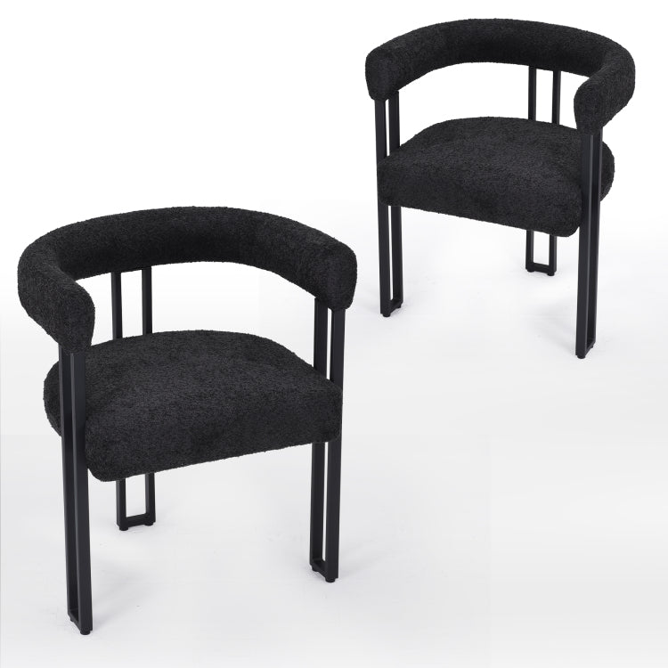 Set Of 2 Upholstered Dining Arm Chairs, Boucl Fabric Accent Chairs With Metal Frame, Modern Armchairs With Cushioned Seat & Back, Stain Resistant, Living Room & Dining Room