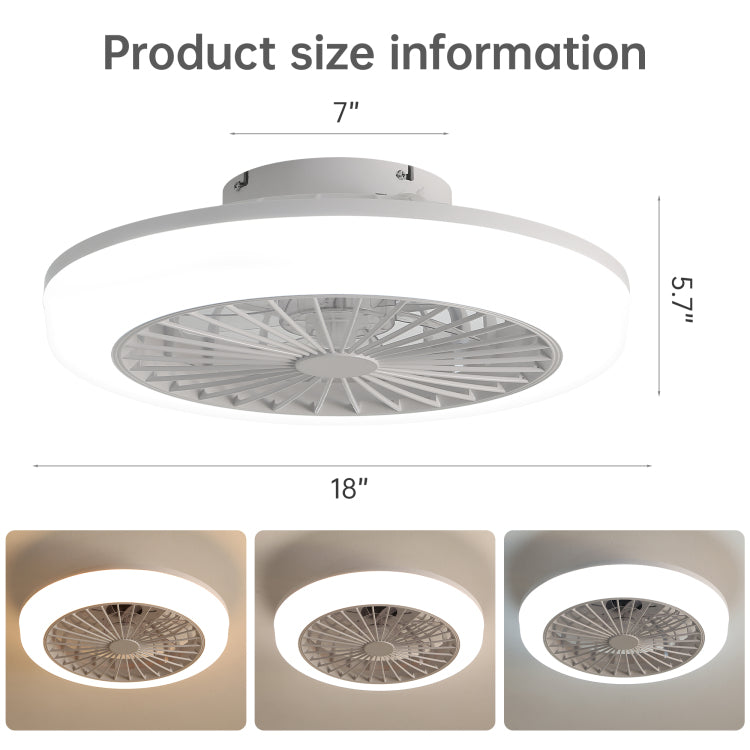 18 Inch Enclosed And Remote, Flush Mount Bladeless Modern Low Profile For Bedroom Kitchen Dining Room