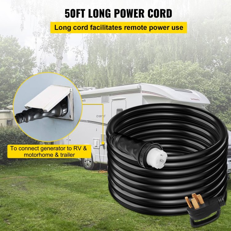 50Ft 50 Amp Generator Extension Cord Stw 6 3 8 1 Generator Cord 125V 250V Generator Power Cord N14 50P & Ss2 50R & Cs6364 Twist Lock Connectors