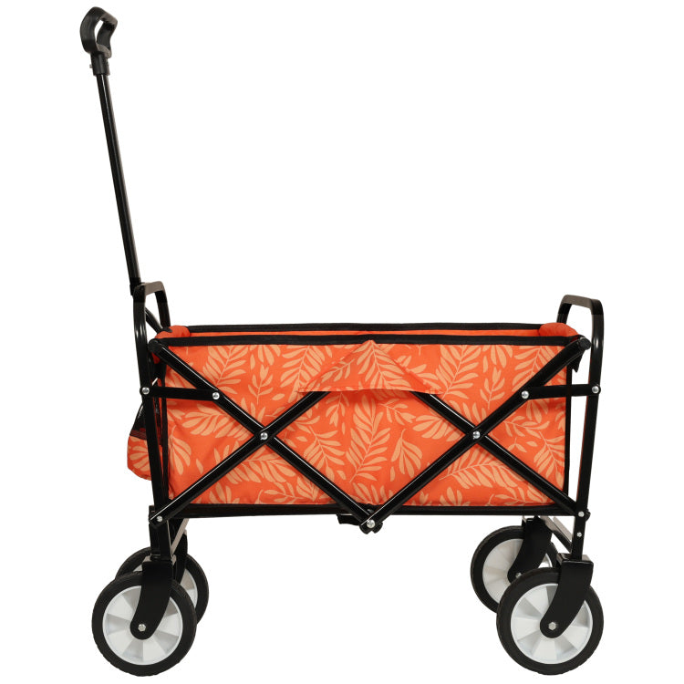 Minimeetall Colorful Collapsible Foldable Wagon Cart With Strapping System, Beach Wagon ,Utility Wagon Grocery Cart Camping Shopping Sports Gardeing Fishing Supports 225Lbs,Orange Leaf