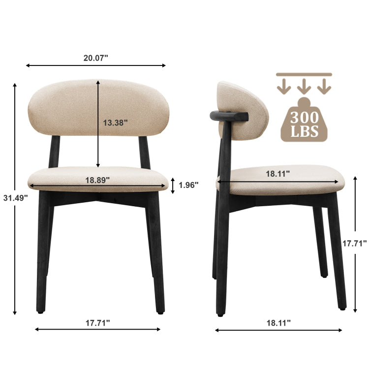 Beige Cotton Linen Fabric Upholstered Dining Chair With Black Solid Wood Legs, Armless Chair Set Of 4 For Kitchen, Restaurant, Living, Meeting Room