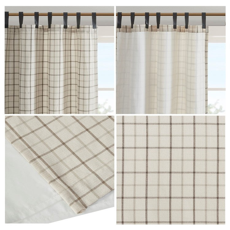 Plaid Faux Leather Tab Top Curtain Panel With Fleece Lining Only 1 Pc Panel