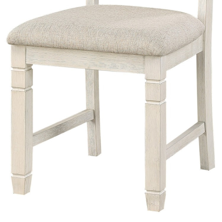 Anji 24 Inch Side Dining Chairs Set Of 2, Curved Back, Beige Polyester Cushioned Seat