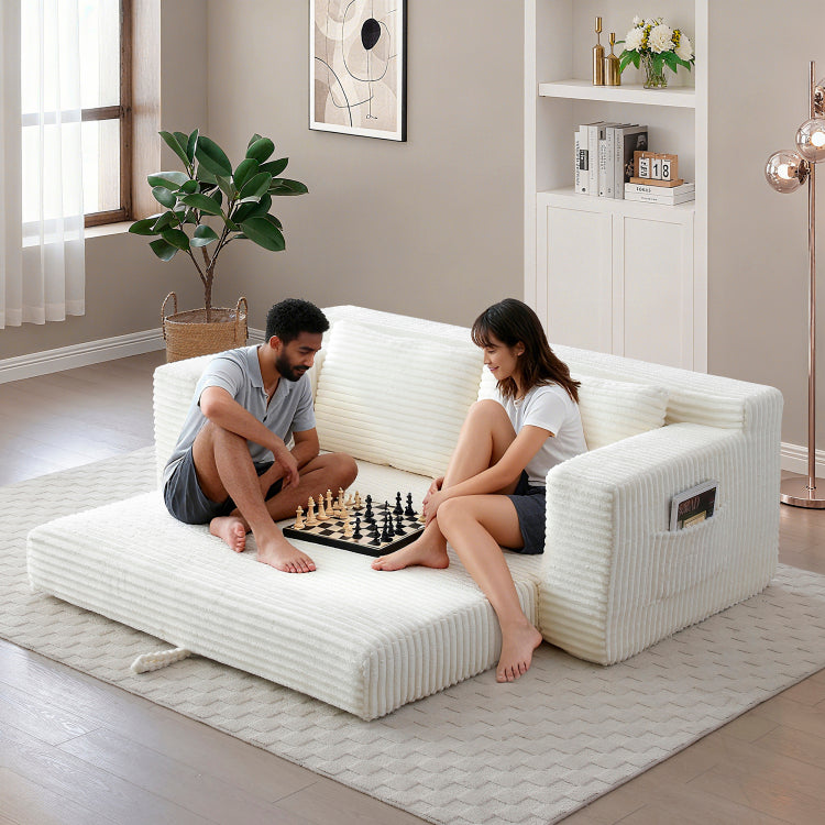 Memory Foam Cloud Loveseat Sofa, 2 In 1 Convertible Folding Couch Bed, No Assembly Compressed Corduroy Floor Lounge Sofa For Apartment Office Bedroom Living Room