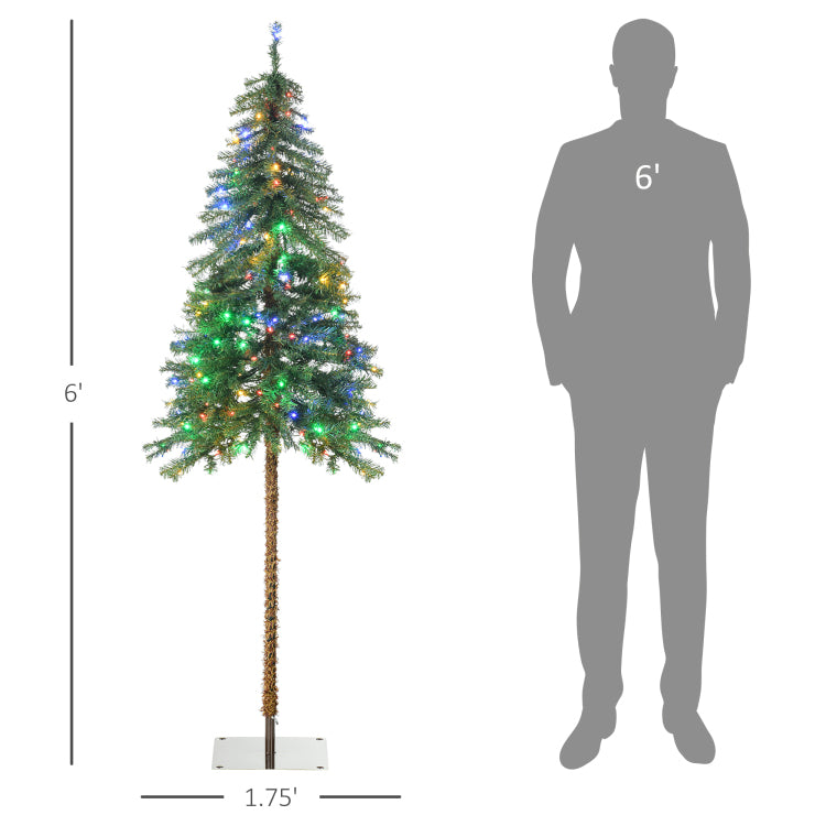 Homcom 6Ft Tall Prelit Pencil Artificial Christmas Tree Holiday D Cor With 442 Branches, 175 Warm White Or Colorful Led Lights, Steel Base