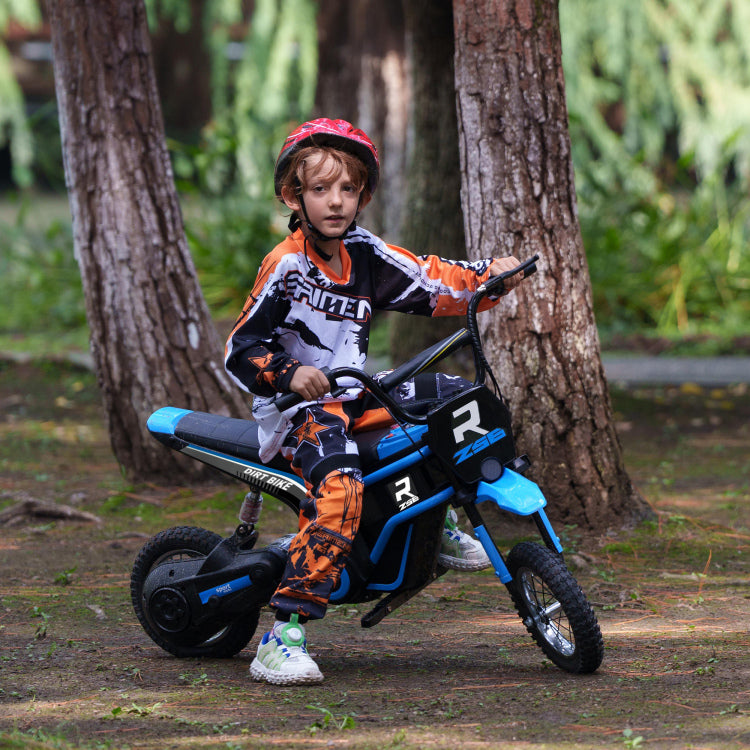 Aosom Electric Dirt Bike With Twist Grip Throttle, 24V 350W Off Road Electric Motorcycle, Up To 15 Mph With Brake, Music Horn, Rear Suspension For Ages 13 Years, Blue