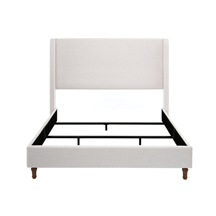 Hayden Upholstered Wingback Bed Size Queen Tall 54" Headboard Upholstered Queen Bed Without Wooden Slats Box Spring Request Queen Textured Ivory Canvas Elegant Simplicity Easy Assembly