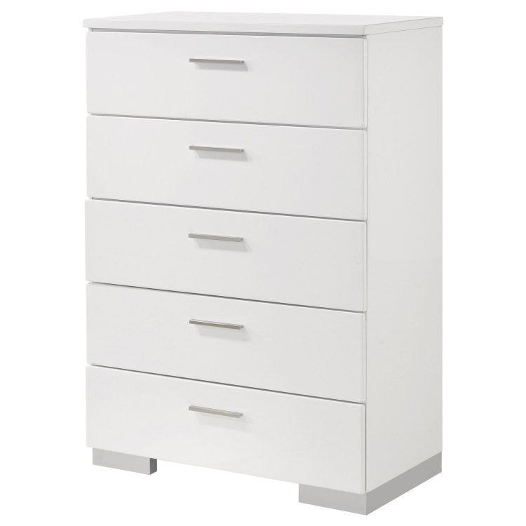Dulcey White High Gloss 5 Drawer Bedroom Chest