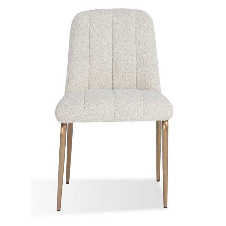 Rise 19 Inch Dining Chairs, Soft Boucle Upholstery, Set Of 2, White, Bronze