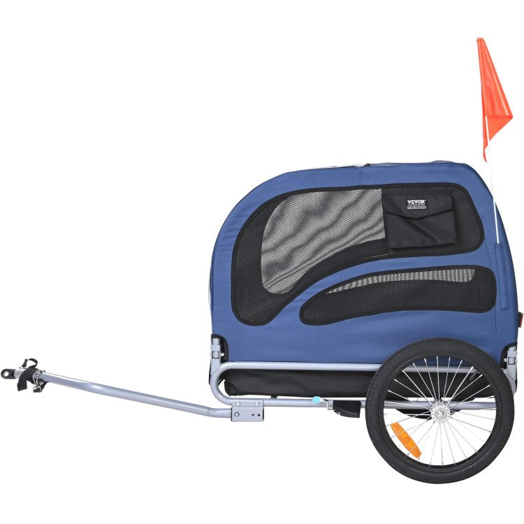 Dog Bike Trailer, Supports Up To 100 Lbs, Pet Cart Bicycle Carrier, Easy Folding Frame With Quick Release Wheels, Universal Bicycle Coupler, Reflectors, Flag, Collapsible To Store, Blue Black