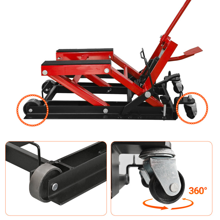 Hydraulic Motorcycle Lift Jack, 1500 Lbs Capacity, Atv Scissor Lift Jack Portable Motorcycle Lift Table With 4 Casters, Hydraulic Foot Operated Hoist Stand For Motorcycle Atv Utv Powersports