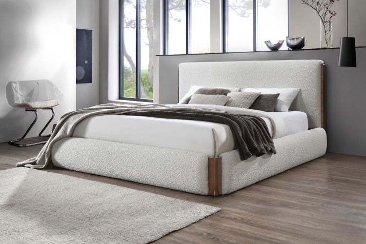 Sandro White Boucle & Walnut Finish Ek Bed