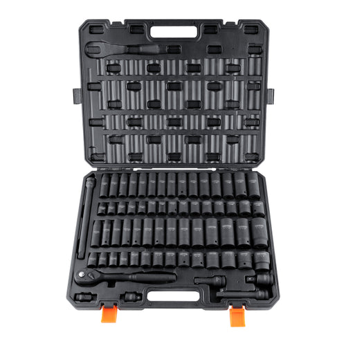 1 2" Drive Impact Socket Set, 65 Piece Socket Set Sae 3 8" To 1 1 4" And Metric 10 24Mm, 6 Point Cr V Alloy Steel For Auto Repair, Rugged Construction, Easy To Read Size Markings, Storage Case