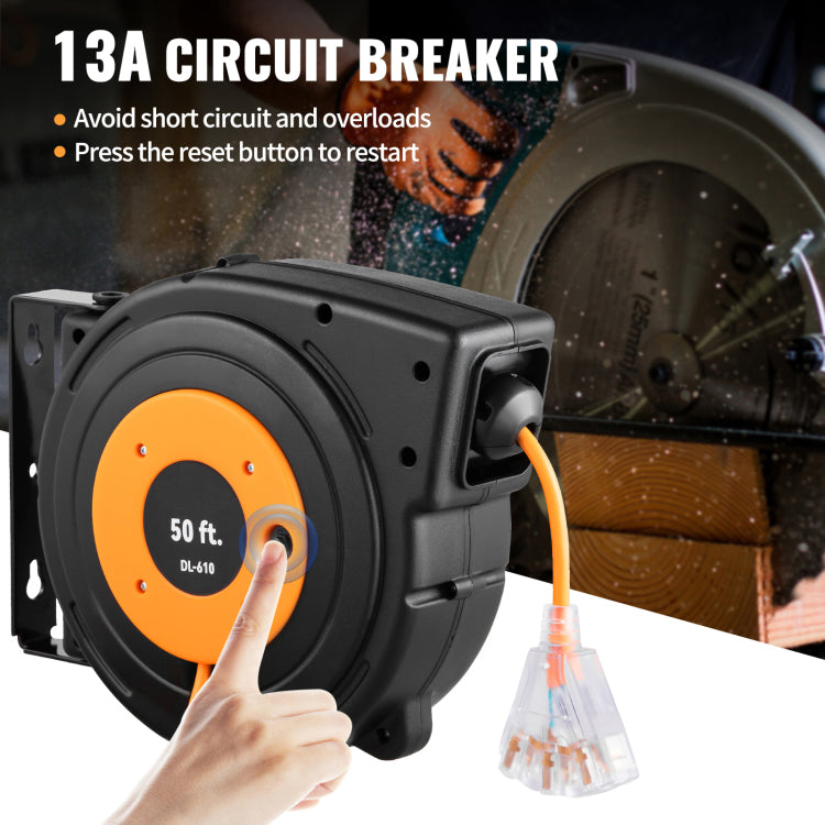 50Ft Retractable Extension Cord Reel 14Awg 3Csjtow Power Cord Reel