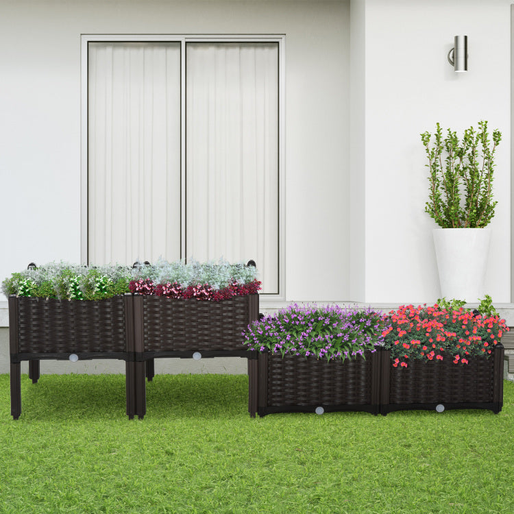 Outsunny 4 Piece Raised Garden Bed With Legs, Self Watering Planter Box Raised Bed To Grow Flowers, Herbs & Vegetables, Brown