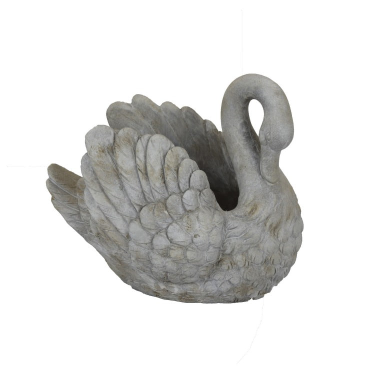 Jina Planter With Swan Sculpted Details, Gray Terracotta 10 Inch