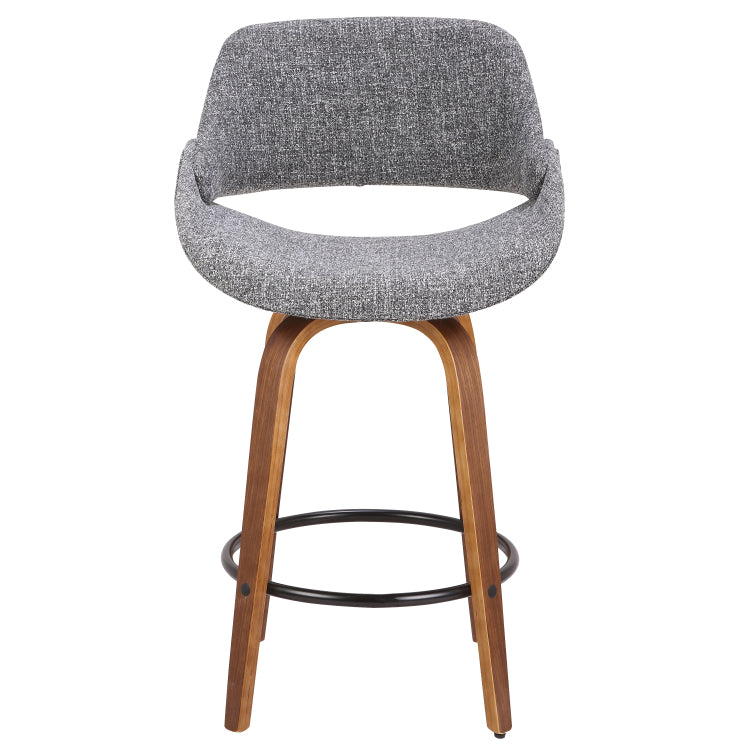 Mid Century Modern Counter Stool In Walnut And Grey Noise Fabric