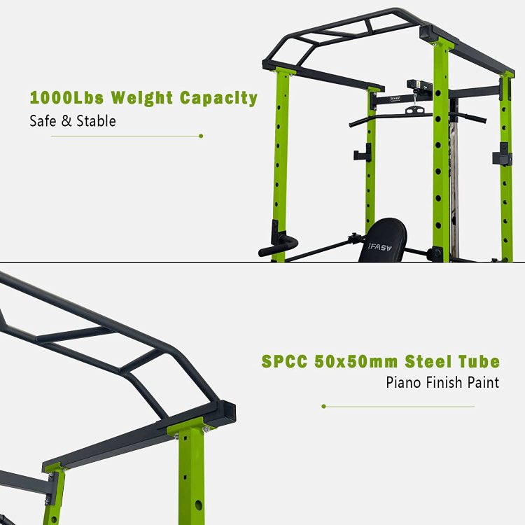 Multi Functional Power Cage, Home Adjustable Pullup Squat Rack 1000Lbs Capacity Comprehensive Fitness Barbell Rack With Gym Accessories
