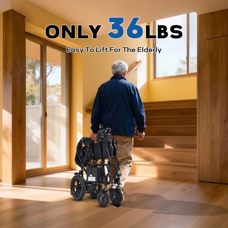 Lightweight Electric Wheelchair For Adults & Seniors Ultralight 36Lbs Foldable Power Wheelchairs, 264Lbs Loading Capacity, 12 Mile Long Travel Range, All Terrain, With Led Light & Cup Holder
