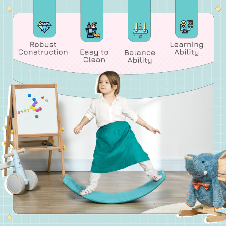 Qaba Kids 32" Balance Board, Wobble Board For Kids Toddlers, Curvy Rocker Board, Preschool Learning Montessori Waldorf Toy For Ages 3 6 Years Old, Blue