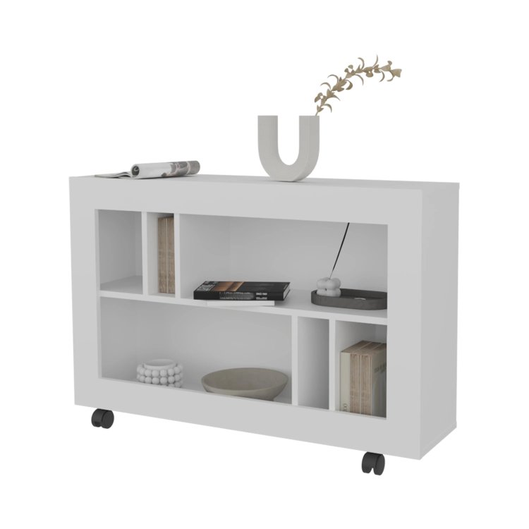 White Console Table In Melamine With Open Storage