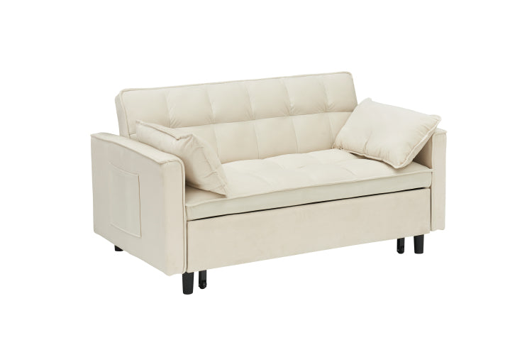 Modern Velvet Sofa, Sofa Pull Out Bed, Small Beautiful Seat Casual Sofa With Back, With Pillow, Pockets, Living Room Furniture, 3 In 1 Convertible Sleep Sofa Bed