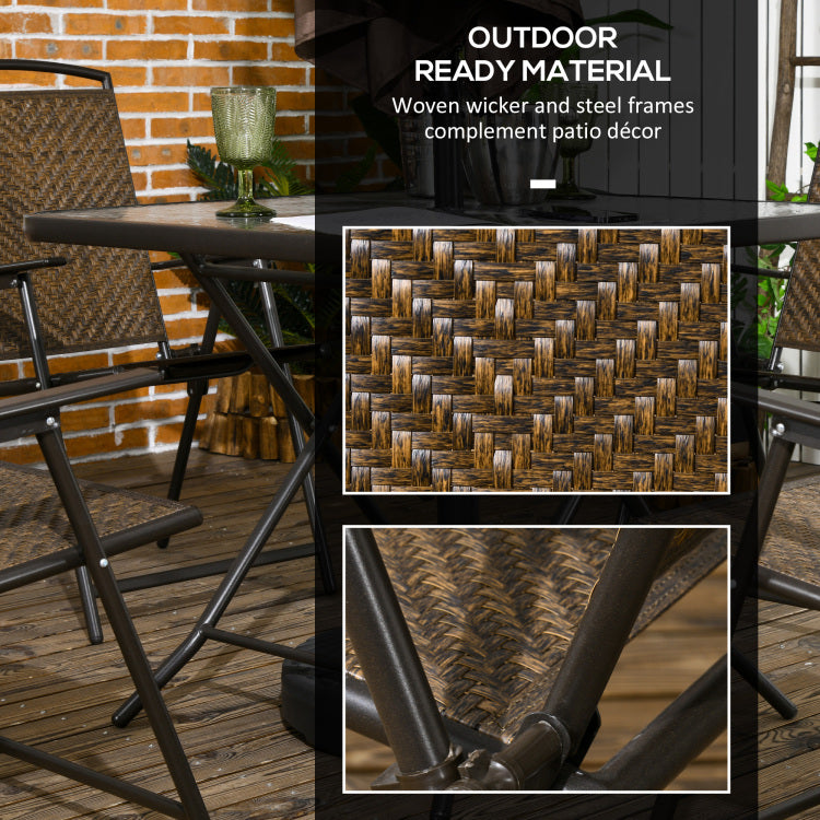 Outsunny 5 Pieces Wicker Patio Dining Set, Foldable Outdoor Table And Chairs, Wicker Furniture Dining Set With Umbrella Hole, Tempered Glass Table, Dark Brown