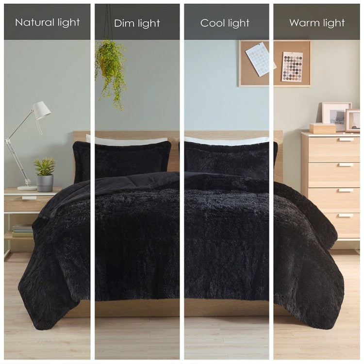 Twin Twin Xl Shaggy Long Fur Comforter Mini Set