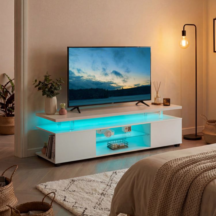 Tv Stand For 60 Inch Tv Led Gaming Entertainment Center Media Storage Console Table With Large Side Cabinet For Living Room White