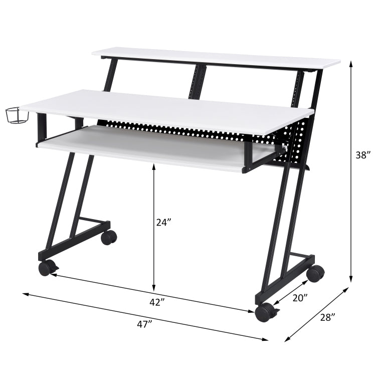 White And Black Music Recording Studio Desk With Metal Base