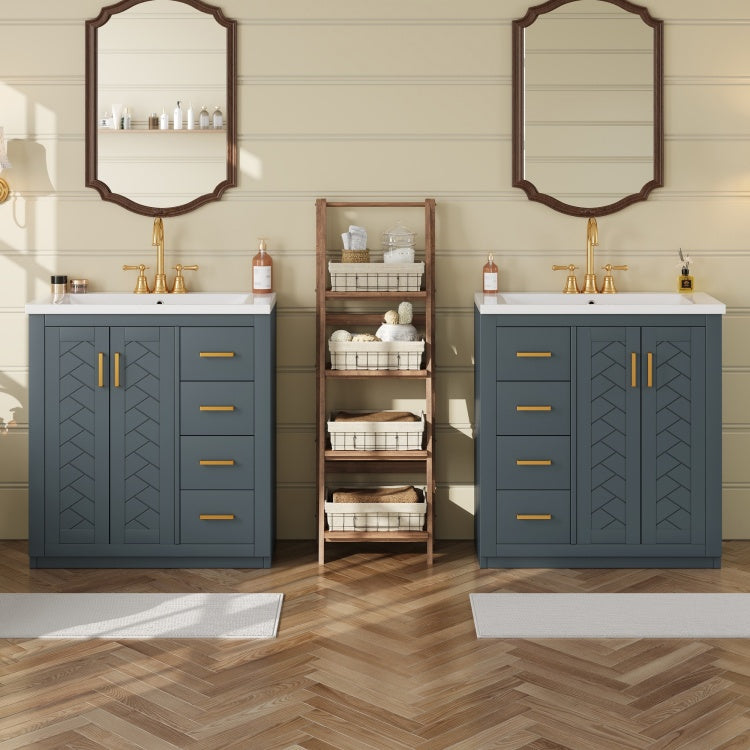60'' Bathroom Vanity Set With Ceramic Sink Separate , Solid Wood Frame Bathroom Storage Cabinet, Freestanding Vanity Set With Drawers & Soft Closing Doors