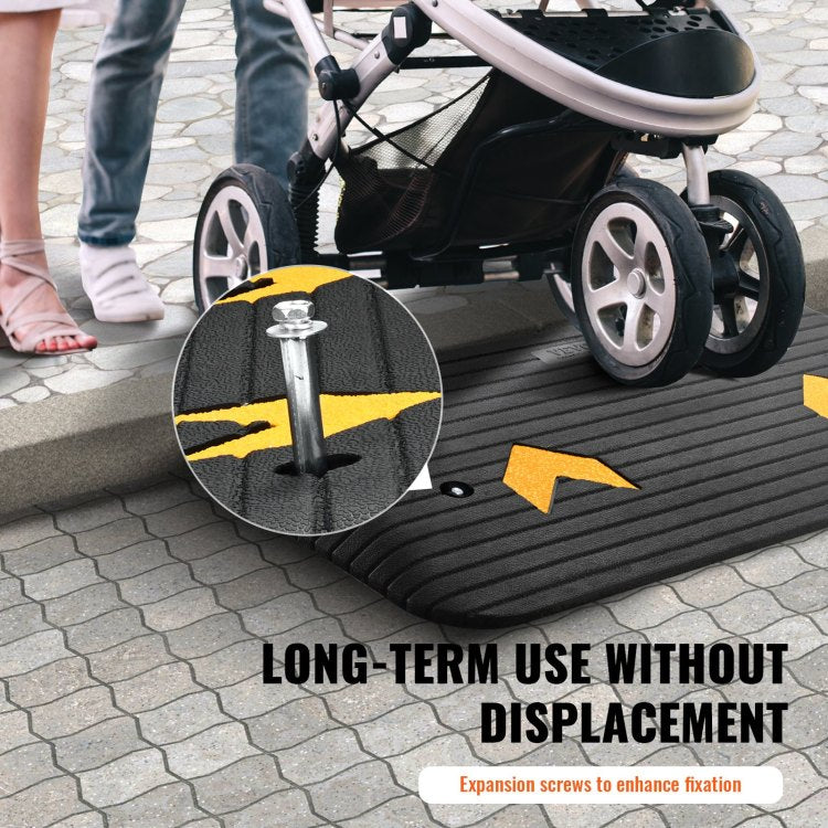 Upgraded Rubber Threshold Ramp, 3" Rise Door Ramp With 1 Channel, Natural Rubber Car Ramp With Non Slip Textured Surface, 33069 Lbs Load Capacity Curb Ramp For Wheelchair And Scooter
