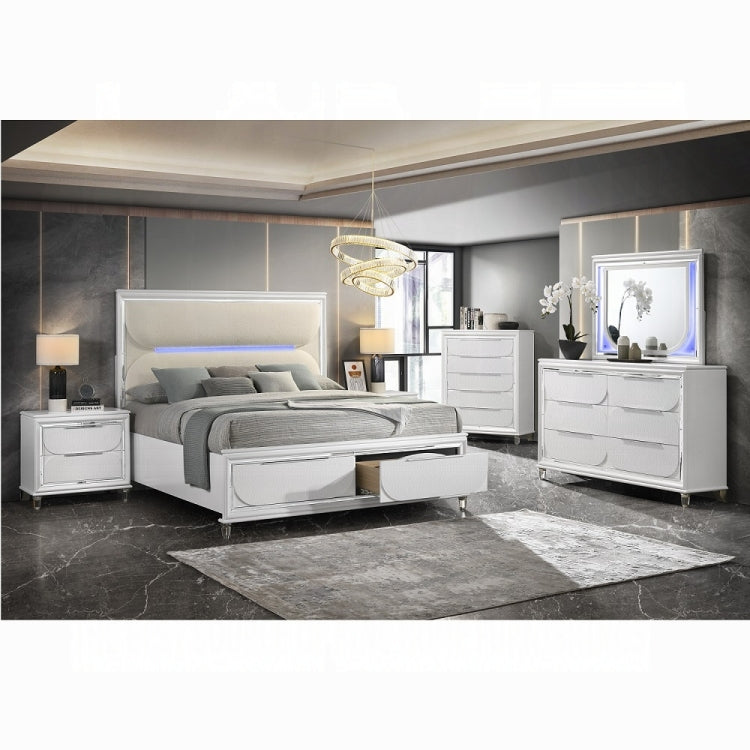 Glamorous Pearl White Finish Nightstand With Drawers Storage Durable Acrylic Legs Wooden Modern Bedroom Furniture 1Pc