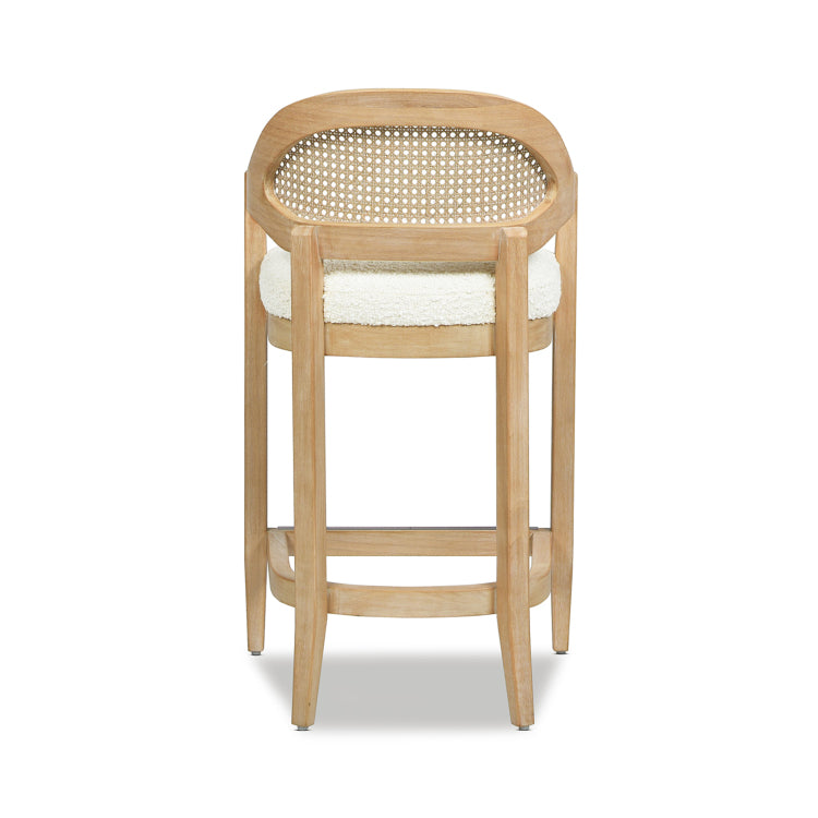 Americana Mid Century Modern 26" Cane Back Counter Stool, Ivory White Boucle