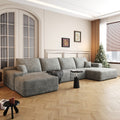 135" Cloud Sectional Sofa With 1 Ottoman,Modern Minimalist Upholstered Couches, Comfort U Shaped Sofa For Living Room,Deep Seat Corner Couch,No Assembly Required ,Grey Plush Corduroy Fabric