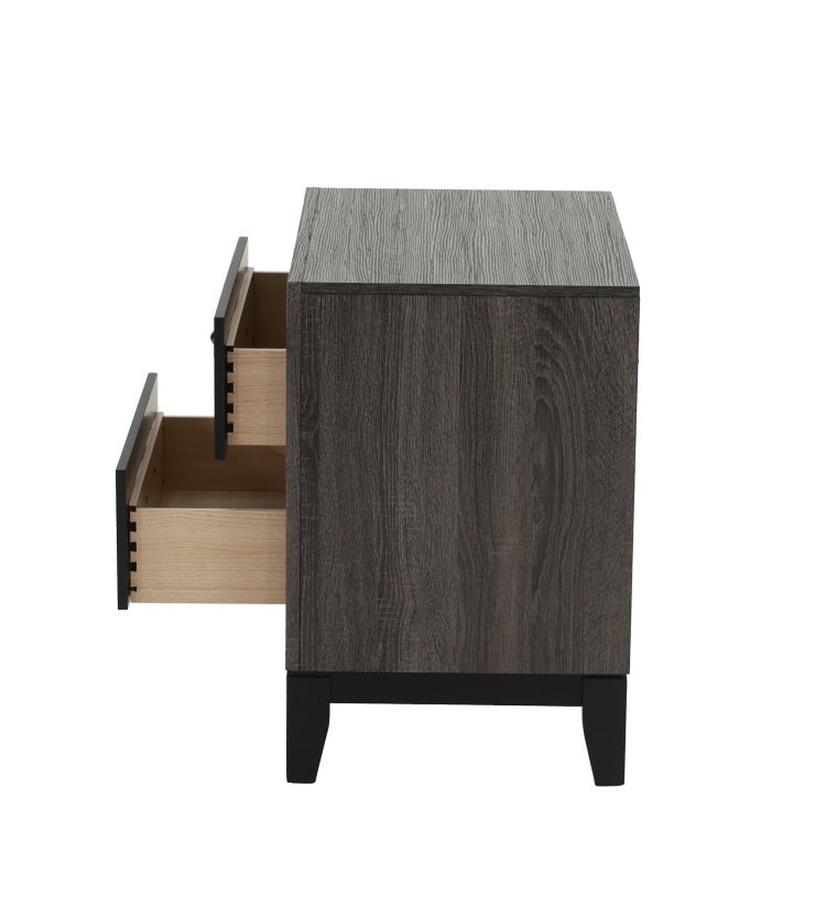 Bedroom Furniture Rustic Grey Oak Simple 1Pc Nightstand 2 Drawers Bed Side Table Solidwood