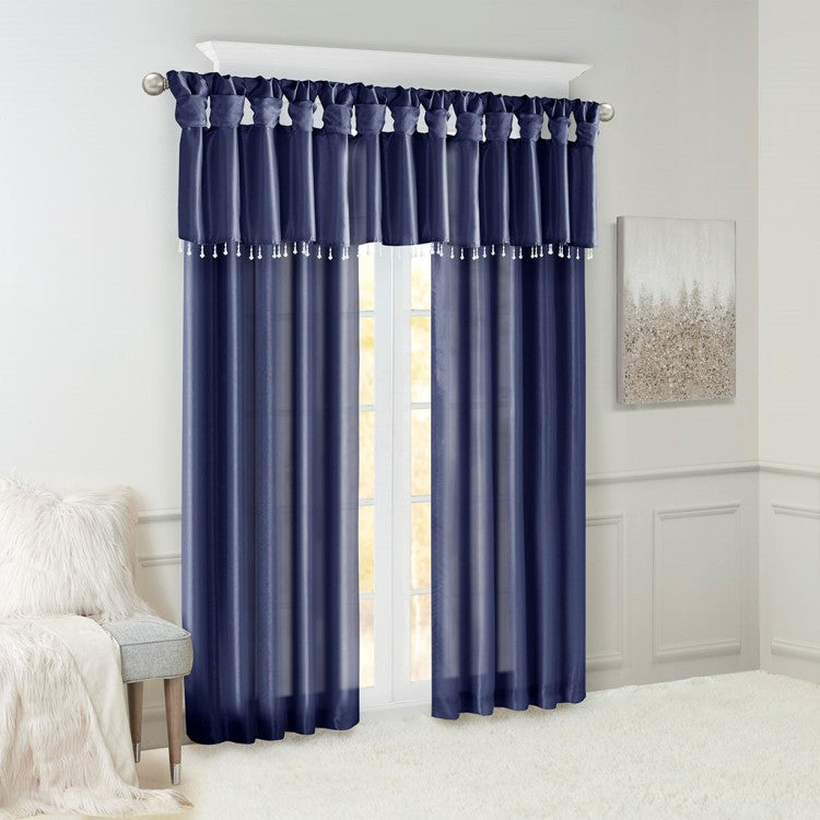 Twist Tab Lined Window Curtain Panel Navy 50X84"