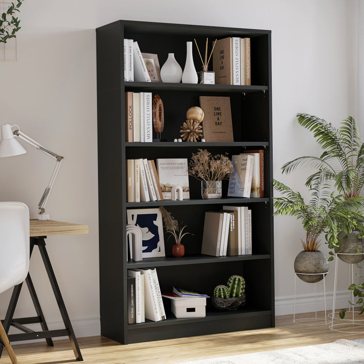 5 Shelf Modern Wood Bookshelf 60 Inch Tall, Wide Manga & Bookcase For Bedroom & Living Room Library Bookcase